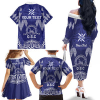 Personalised Queen Salote College Centenary Family Matching Off The Shoulder Long Sleeve Dress and Hawaiian Shirt Tongan Kupesi Pattern LT05 - Polynesian Pride