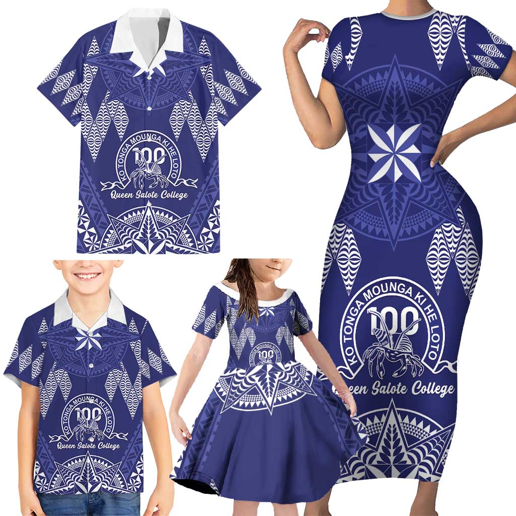 Personalised Queen Salote College Centenary Family Matching Short Sleeve Bodycon Dress and Hawaiian Shirt Tongan Kupesi Pattern LT05 - Polynesian Pride
