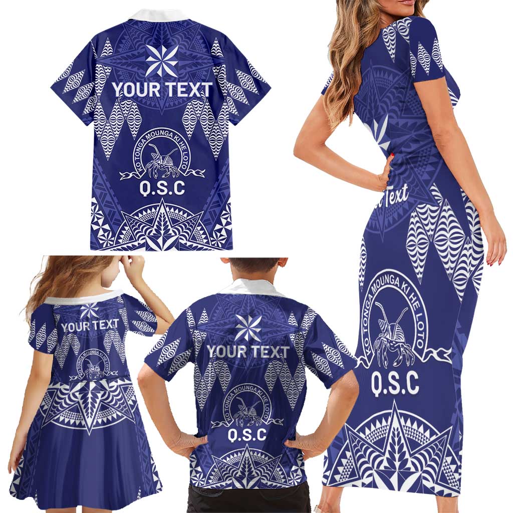 Personalised Queen Salote College Centenary Family Matching Short Sleeve Bodycon Dress and Hawaiian Shirt Tongan Kupesi Pattern LT05 - Polynesian Pride