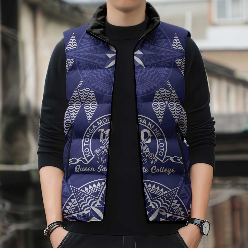 Personalised Queen Salote College Centenary Sleeveless Puffer Jacket Tongan Kupesi Pattern - Polynesian Pride