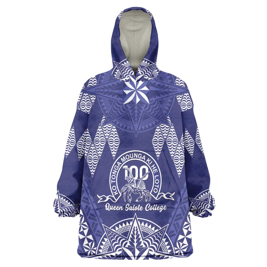 Personalised Queen Salote College Centenary Wearable Blanket Hoodie Tongan Kupesi Pattern LT05 One Size Navy - Polynesian Pride