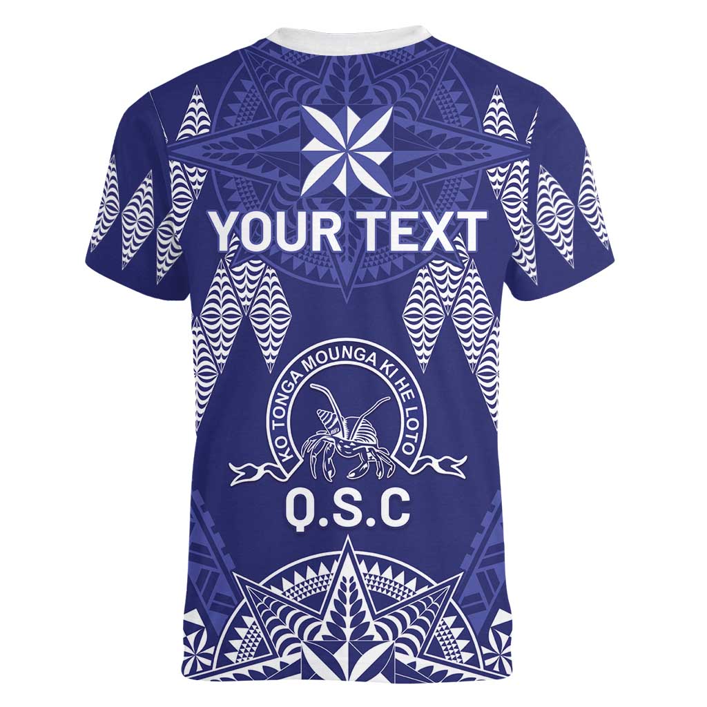 Personalised Queen Salote College Centenary Women V-Neck T-Shirt Tongan Kupesi Pattern - Polynesian Pride