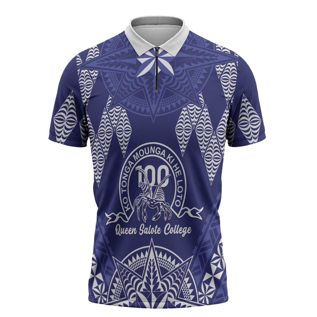 Personalised Queen Salote College Centenary Zipper Polo Shirt Tongan Kupesi Pattern - Polynesian Pride