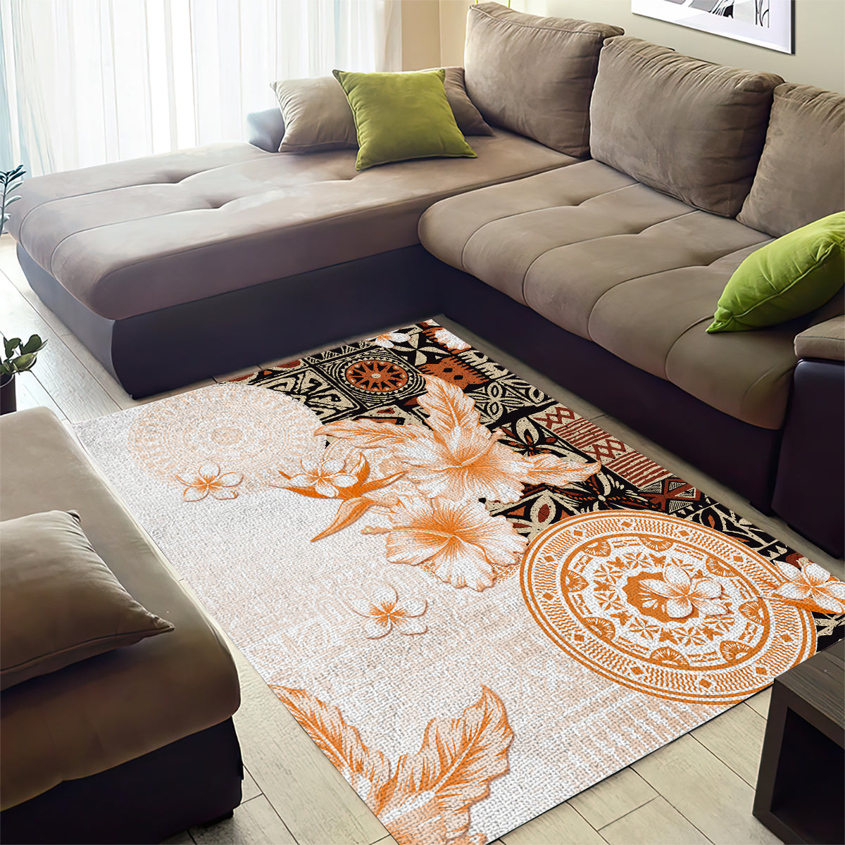 Fiji Area Rug Masi Tapa Pattern Brown LT05 - Polynesian Pride