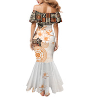 Fiji Family Matching Mermaid Dress and Hawaiian Shirt Masi Tapa Pattern Brown LT05 - Polynesian Pride