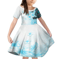 Fiji Family Matching Mermaid Dress and Hawaiian Shirt Masi Tapa Pattern Blue LT05 Daughter's Dress Blue - Polynesian Pride