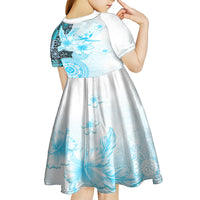 Fiji Kid Short Sleeve Dress Masi Tapa Pattern Blue LT05 - Polynesian Pride