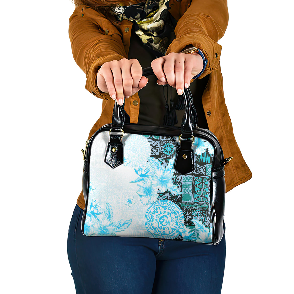 Fiji Shoulder Handbag Masi Tapa Pattern Blue LT05 One Size Blue - Polynesian Pride
