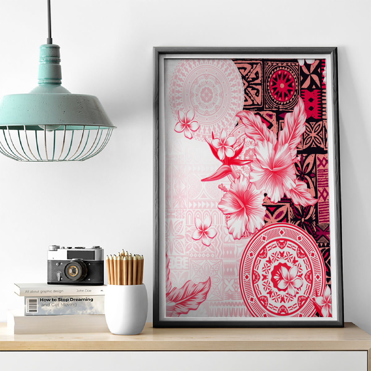 Fiji Canvas Wall Art Masi Tapa Pattern Red LT05 - Polynesian Pride