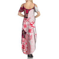 Fiji Family Matching Summer Maxi Dress and Hawaiian Shirt Masi Tapa Pattern Red LT05 - Polynesian Pride