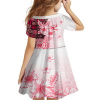 Fiji Kid Short Sleeve Dress Masi Tapa Pattern Red LT05 - Polynesian Pride