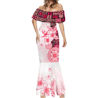Fiji Mermaid Dress Masi Tapa Pattern Red LT05 - Polynesian Pride