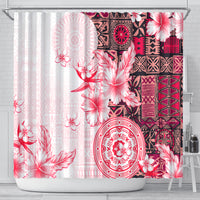 Fiji Shower Curtain Masi Tapa Pattern Red LT05 - Polynesian Pride