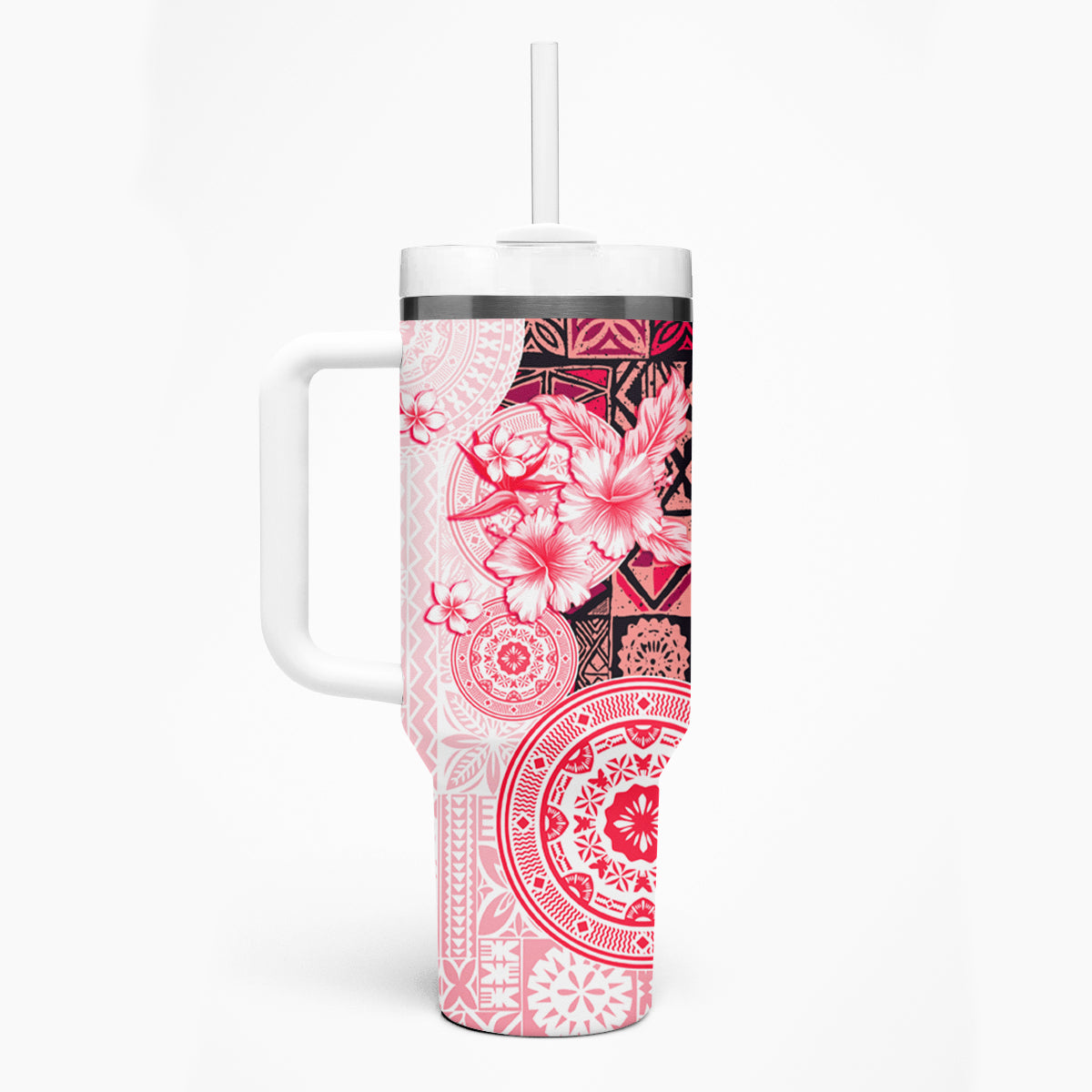 Fiji Tumbler With Handle Masi Tapa Pattern Red