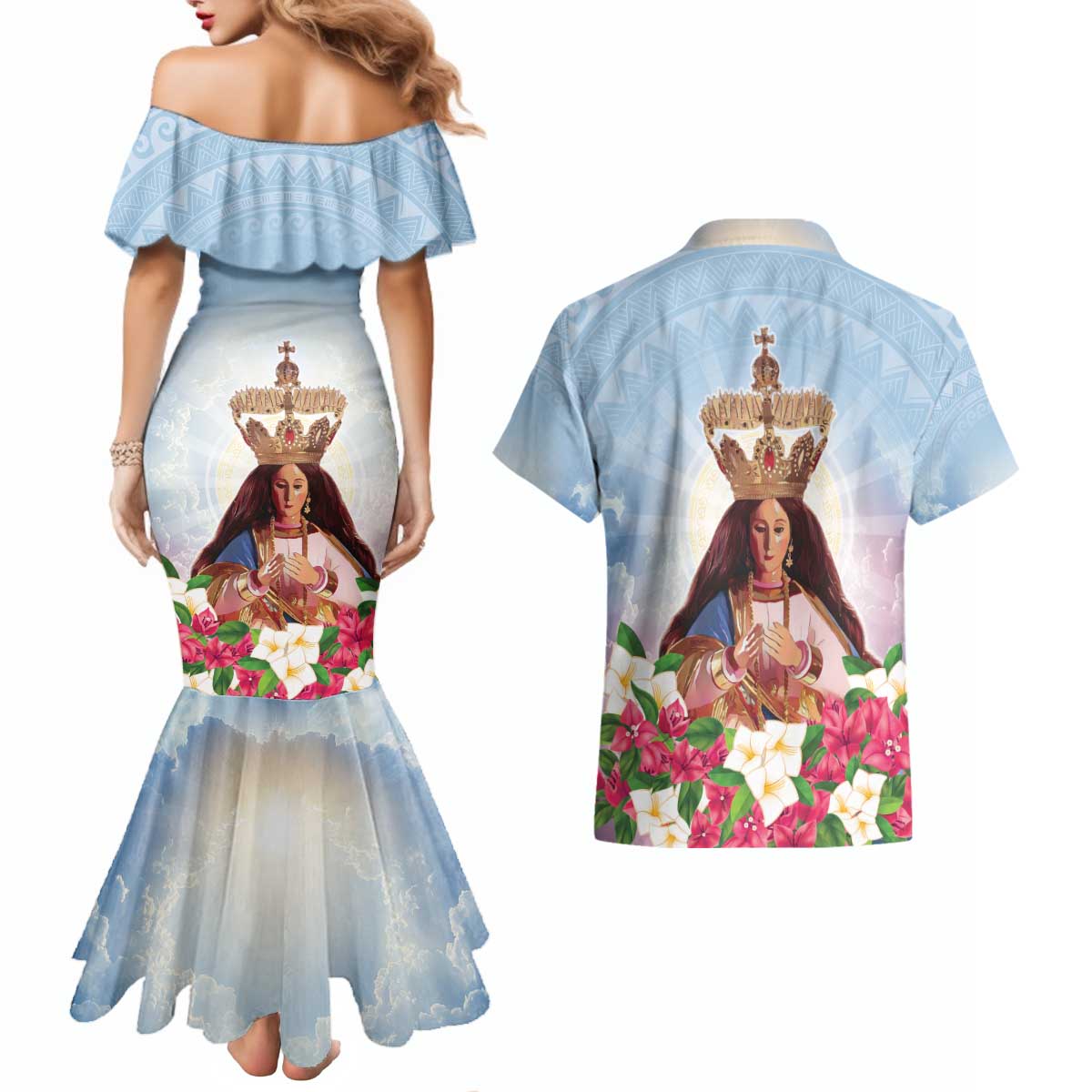 Guam Patroness Couples Matching Mermaid Dress and Hawaiian Shirt The Legend Santa Marian Kamalen LT05 - Polynesian Pride