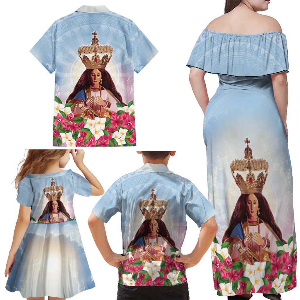 Guam Patroness Family Matching Off Shoulder Maxi Dress and Hawaiian Shirt The Legend Santa Marian Kamalen LT05 - Polynesian Pride
