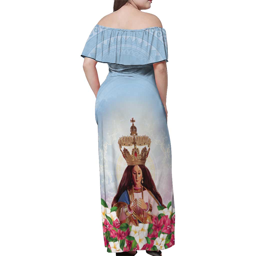 Guam Patroness Family Matching Off Shoulder Maxi Dress and Hawaiian Shirt The Legend Santa Marian Kamalen LT05 - Polynesian Pride