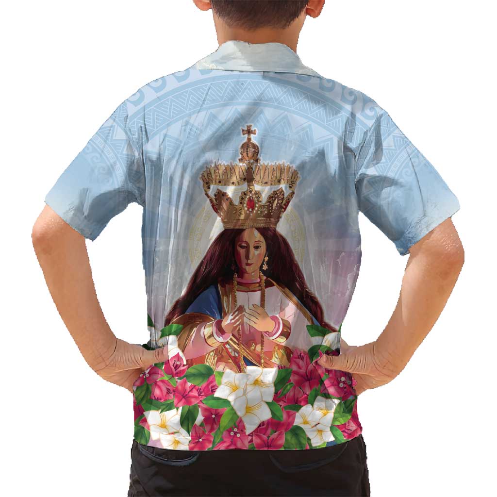 Guam Patroness Family Matching Off Shoulder Short Dress and Hawaiian Shirt The Legend Santa Marian Kamalen LT05 - Polynesian Pride