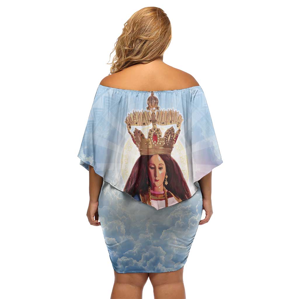 Guam Patroness Family Matching Off Shoulder Short Dress and Hawaiian Shirt The Legend Santa Marian Kamalen LT05 - Polynesian Pride