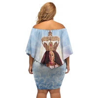 Guam Patroness Family Matching Off Shoulder Short Dress and Hawaiian Shirt The Legend Santa Marian Kamalen LT05 - Polynesian Pride