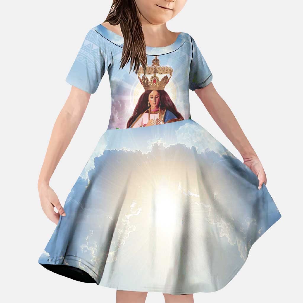 Guam Patroness Family Matching Tank Maxi Dress and Hawaiian Shirt The Legend Santa Marian Kamalen LT05 Daughter's Dress Blue - Polynesian Pride
