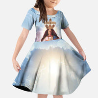 Guam Patroness Family Matching Tank Maxi Dress and Hawaiian Shirt The Legend Santa Marian Kamalen LT05 Daughter's Dress Blue - Polynesian Pride