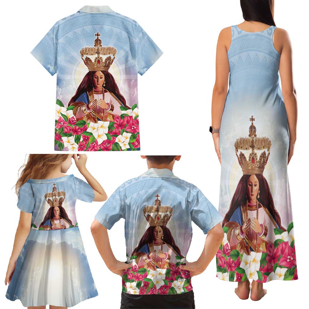 Guam Patroness Family Matching Tank Maxi Dress and Hawaiian Shirt The Legend Santa Marian Kamalen LT05 - Polynesian Pride