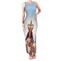 Guam Patroness Family Matching Tank Maxi Dress and Hawaiian Shirt The Legend Santa Marian Kamalen LT05 Mom's Dress Blue - Polynesian Pride