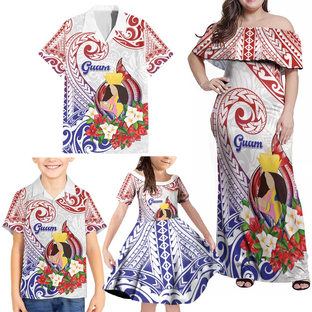 Happy Guam Santa Marian Kamalen Day Family Matching Off Shoulder Maxi Dress and Hawaiian Shirt LT05 - Polynesian Pride