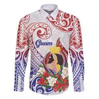 Happy Guam Santa Marian Kamalen Day Family Matching Off Shoulder Maxi Dress and Hawaiian Shirt LT05 Dad's Shirt - Long Sleeve White - Polynesian Pride