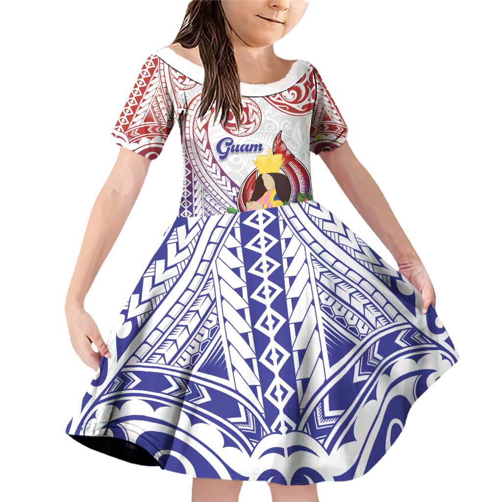 Happy Guam Santa Marian Kamalen Day Family Matching Off Shoulder Short Dress and Hawaiian Shirt LT05 Daughter's Dress White - Polynesian Pride