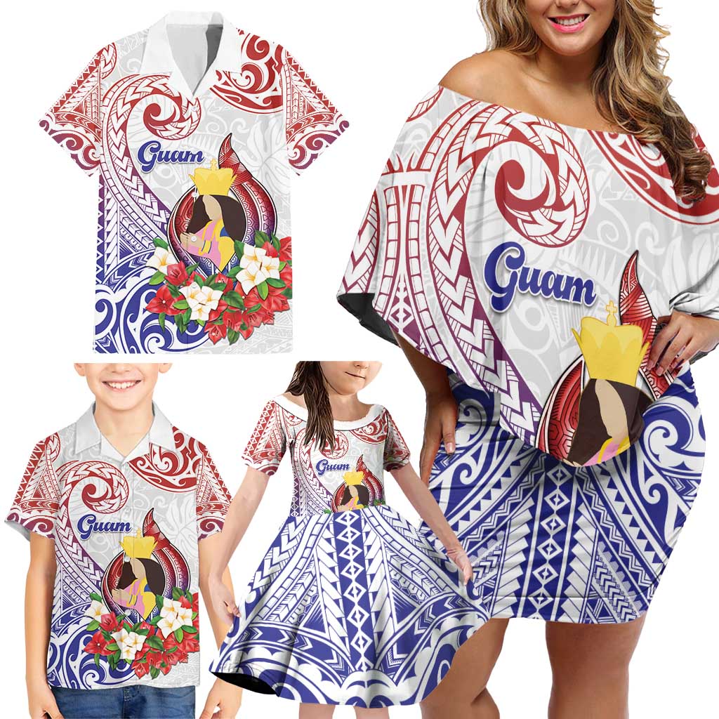 Happy Guam Santa Marian Kamalen Day Family Matching Off Shoulder Short Dress and Hawaiian Shirt LT05 - Polynesian Pride