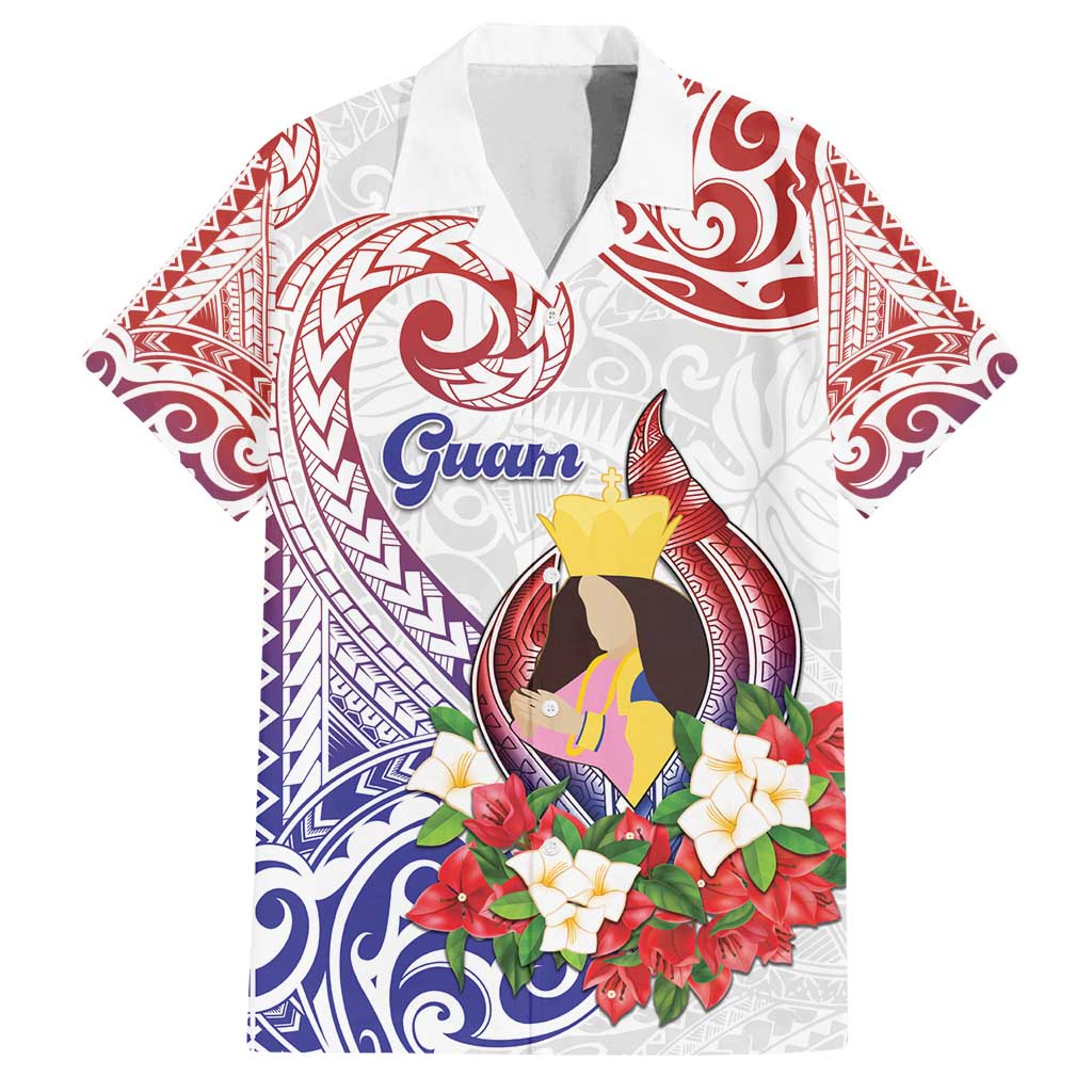 Happy Guam Santa Marian Kamalen Day Family Matching Off Shoulder Short Dress and Hawaiian Shirt LT05 Dad's Shirt - Short Sleeve White - Polynesian Pride