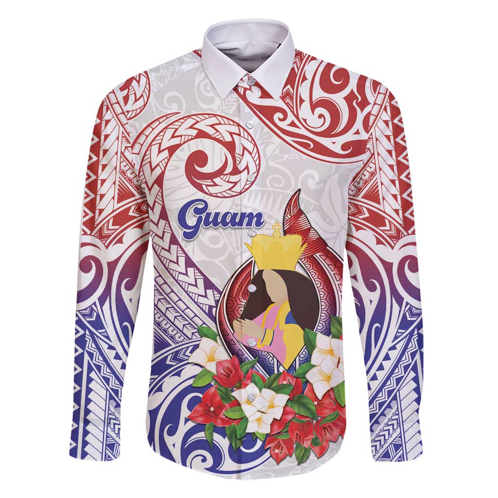 Happy Guam Santa Marian Kamalen Day Family Matching Tank Maxi Dress and Hawaiian Shirt LT05 Dad's Shirt - Long Sleeve White - Polynesian Pride