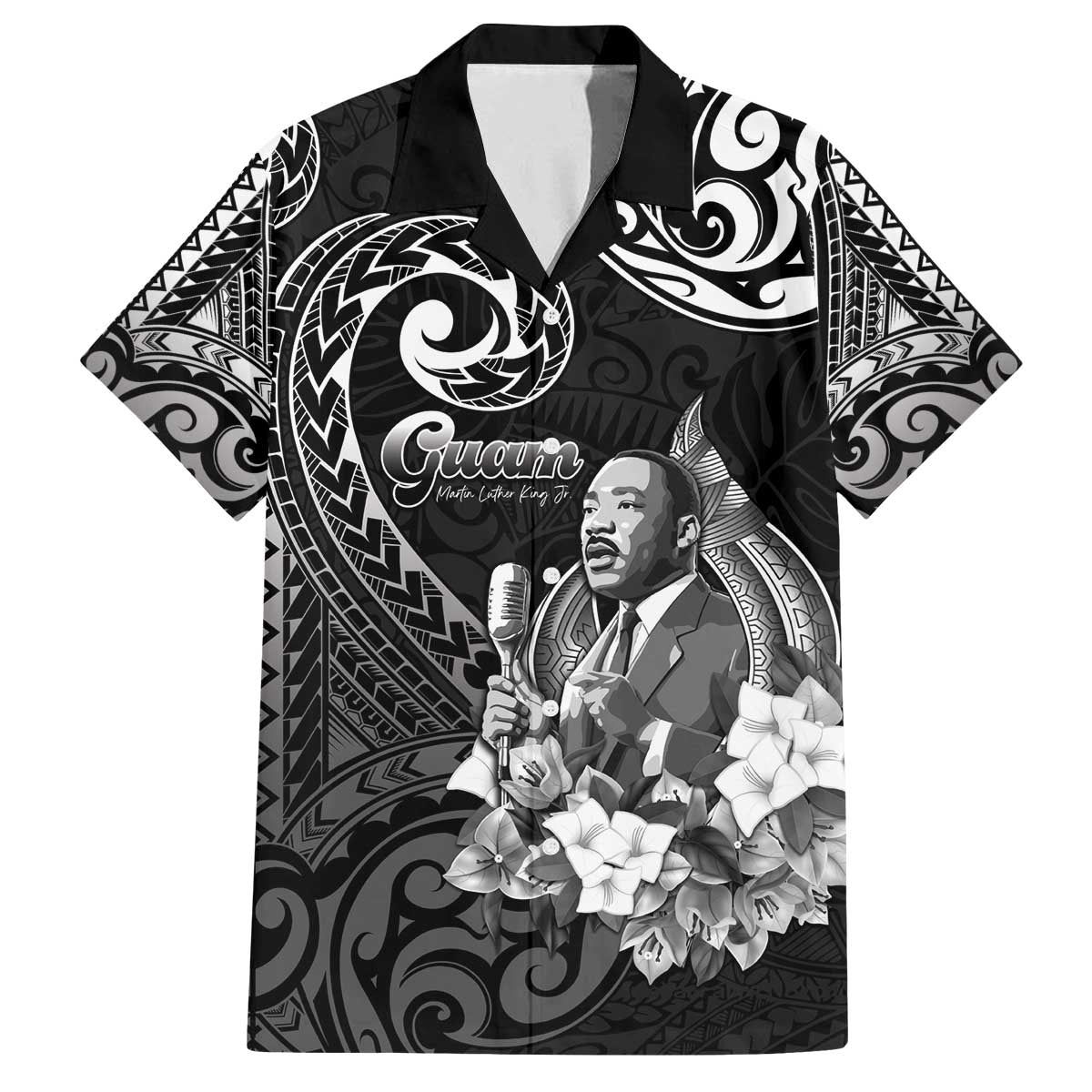 Guam MLK Day Family Matching Off The Shoulder Long Sleeve Dress and Hawaiian Shirt The Legacy Of MLK LT05 Dad's Shirt - Short Sleeve Black - Polynesian Pride