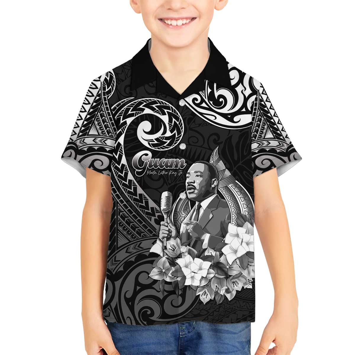 Guam MLK Day Family Matching Off The Shoulder Long Sleeve Dress and Hawaiian Shirt The Legacy Of MLK LT05 Son's Shirt Black - Polynesian Pride