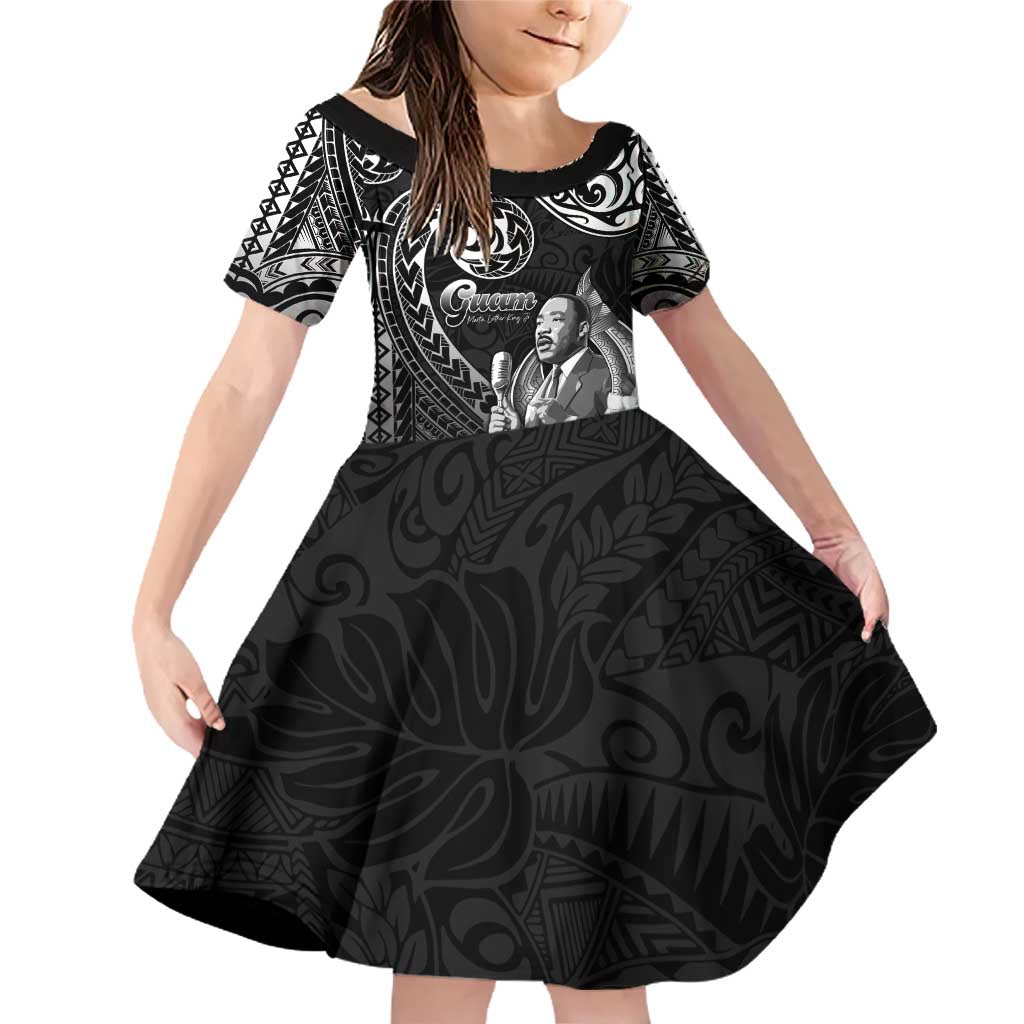 Guam MLK Day Family Matching Off Shoulder Short Dress and Hawaiian Shirt The Legacy Of MLK LT05 Daughter's Dress Black - Polynesian Pride