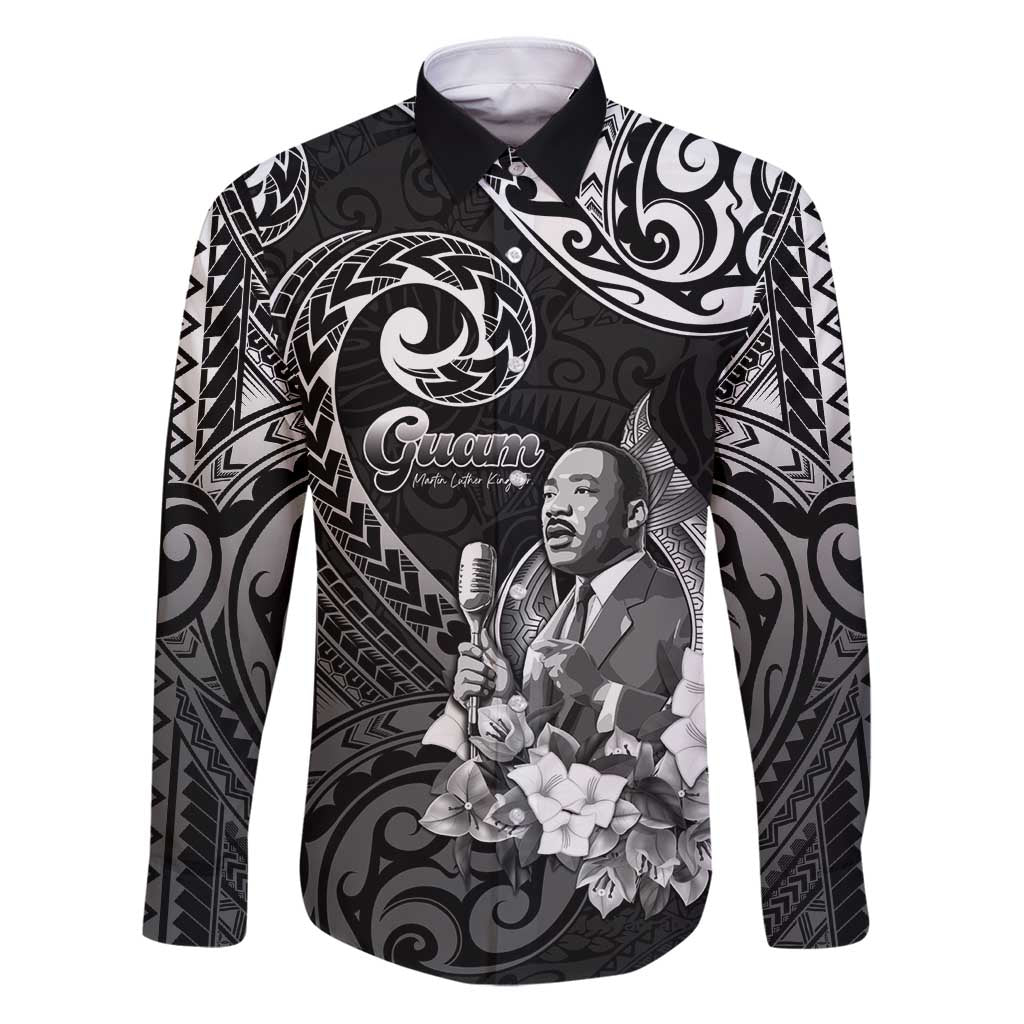 Guam MLK Day Family Matching Puletasi and Hawaiian Shirt The Legacy Of MLK LT05 Dad's Shirt - Long Sleeve Black - Polynesian Pride