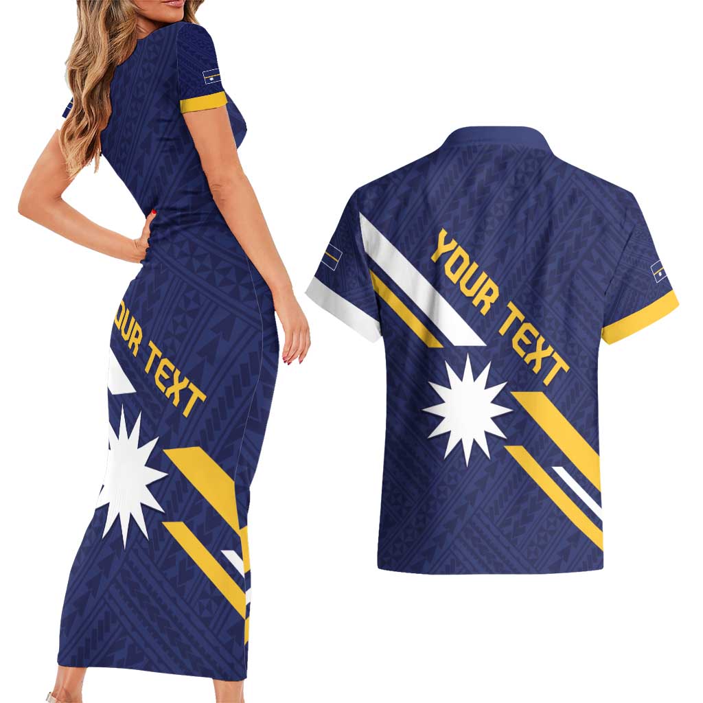 Personalised Happy Nauru Independence Day Couples Matching Short Sleeve Bodycon Dress and Hawaiian Shirt Polynesian Pattern LT05 - Polynesian Pride