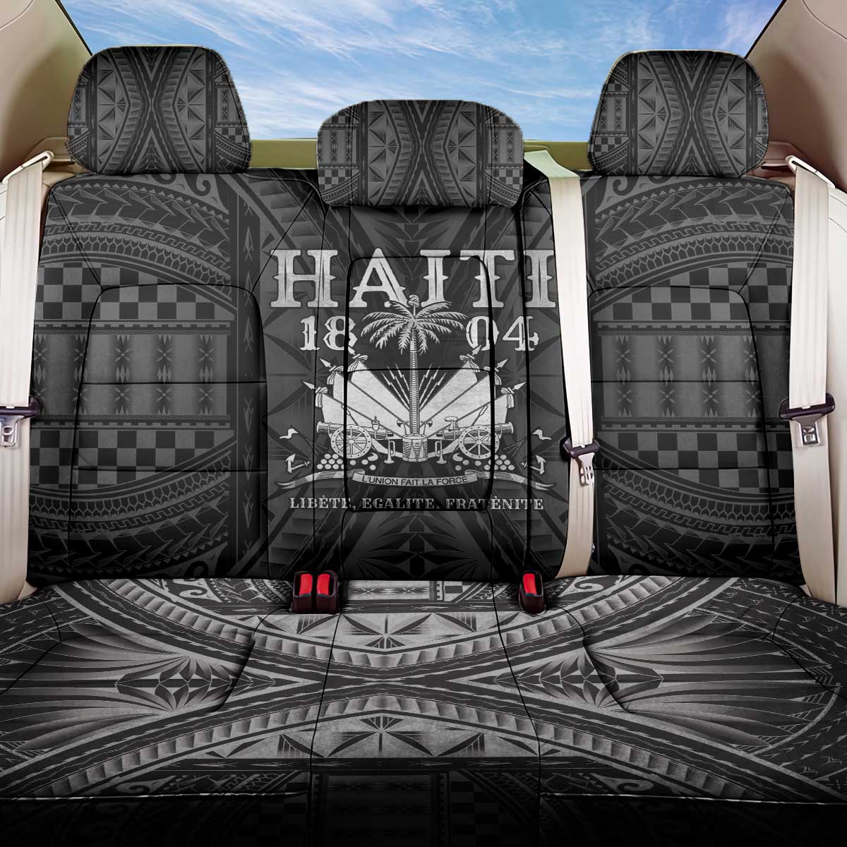 Haiti 1804 Back Car Seat Cover Polynesian Silver Neg Maron LT05 One Size Silver - Polynesian Pride