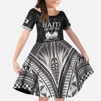 Haiti 1804 Family Matching Long Sleeve Bodycon Dress and Hawaiian Shirt Polynesian Silver Neg Maron LT05 Daughter's Dress Silver - Polynesian Pride