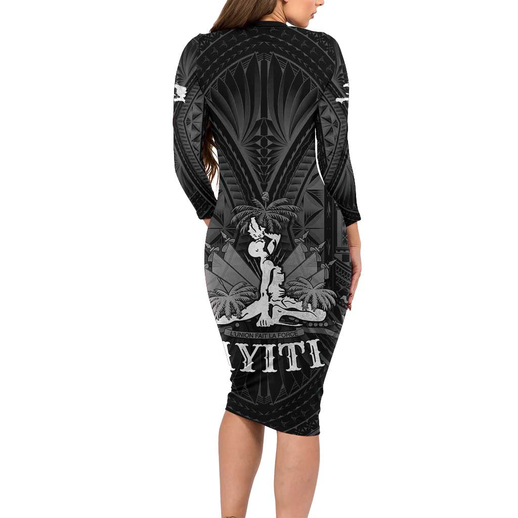 Haiti 1804 Family Matching Long Sleeve Bodycon Dress and Hawaiian Shirt Polynesian Silver Neg Maron LT05 - Polynesian Pride