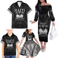 Haiti 1804 Family Matching Off The Shoulder Long Sleeve Dress and Hawaiian Shirt Polynesian Silver Neg Maron LT05 - Polynesian Pride