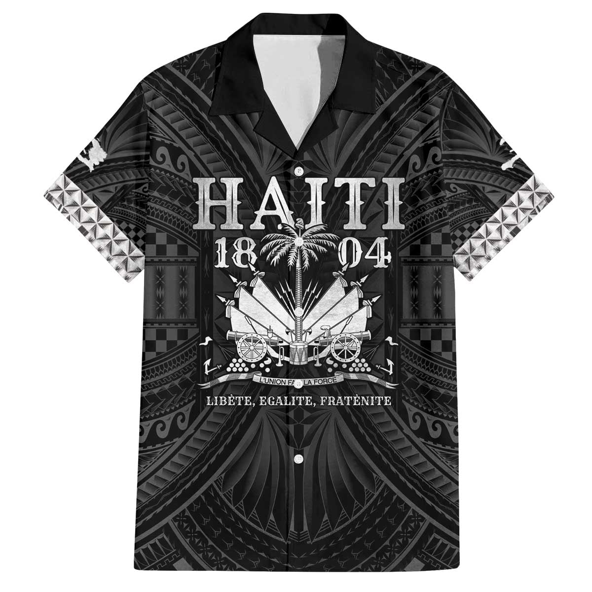 Haiti 1804 Family Matching Off The Shoulder Long Sleeve Dress and Hawaiian Shirt Polynesian Silver Neg Maron LT05 Dad's Shirt - Short Sleeve Silver - Polynesian Pride