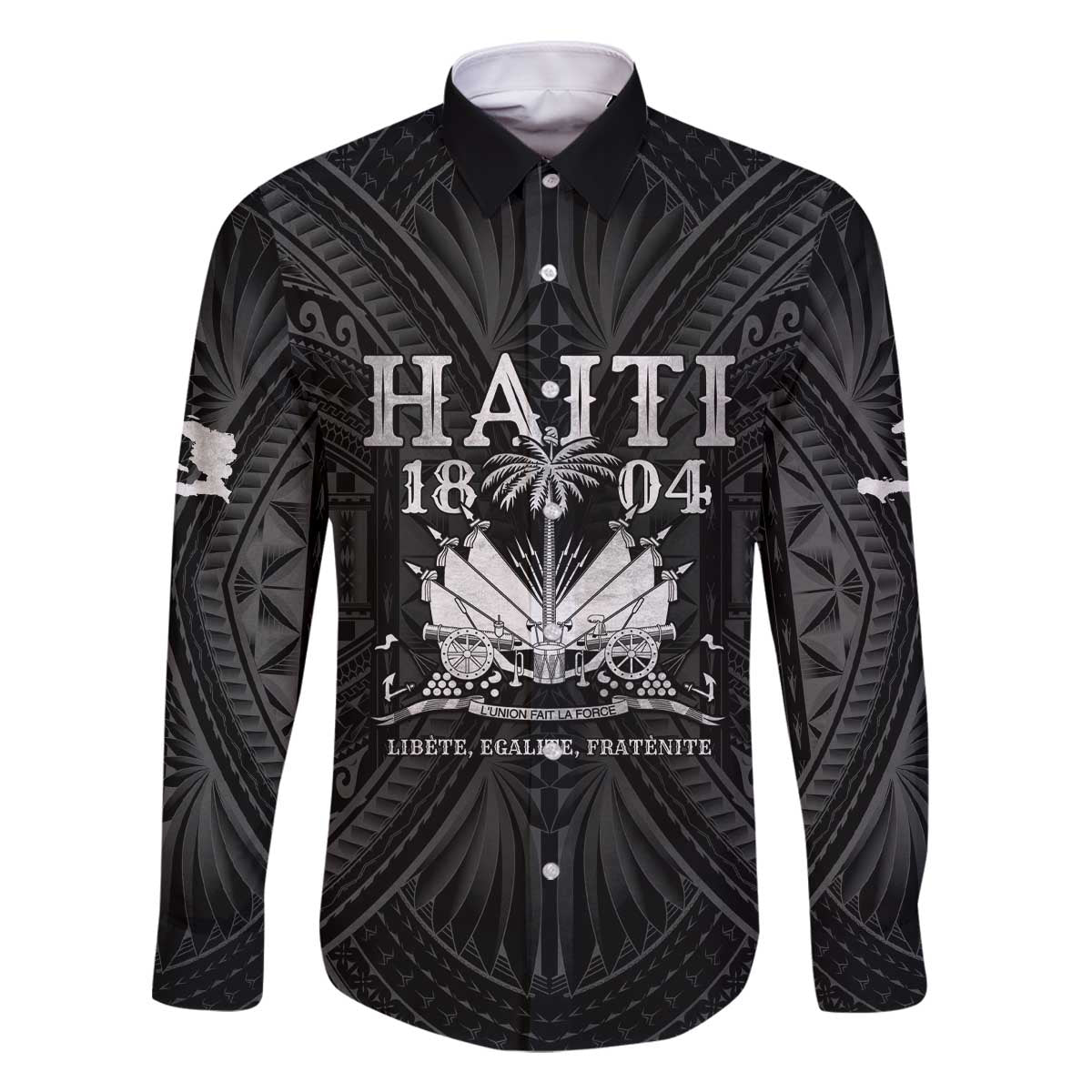 Haiti 1804 Family Matching Off The Shoulder Long Sleeve Dress and Hawaiian Shirt Polynesian Silver Neg Maron LT05 Dad's Shirt - Long Sleeve Silver - Polynesian Pride