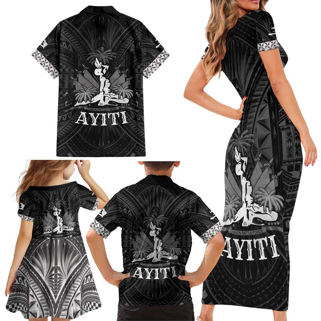 Haiti 1804 Family Matching Short Sleeve Bodycon Dress and Hawaiian Shirt Polynesian Silver Neg Maron LT05 - Polynesian Pride