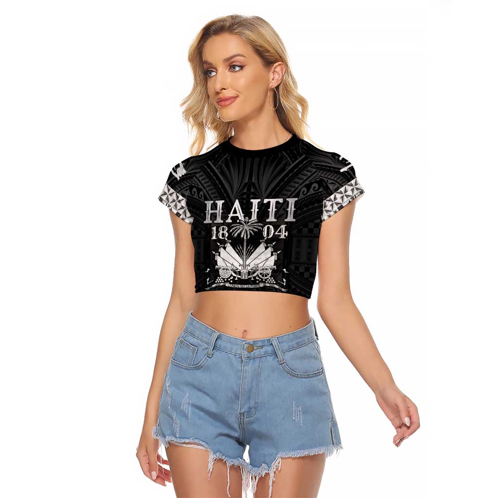 Haiti 1804 Raglan Cropped T Shirt Polynesian Silver Neg Maron