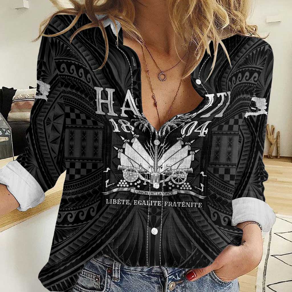 Haiti 1804 Women Casual Shirt Polynesian Silver Neg Maron LT05 Female Silver - Polynesian Pride
