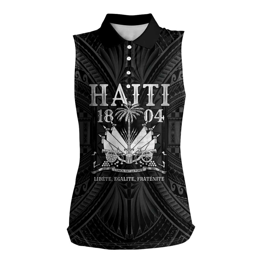 Haiti 1804 Women Sleeveless Polo Shirt Polynesian Silver Neg Maron