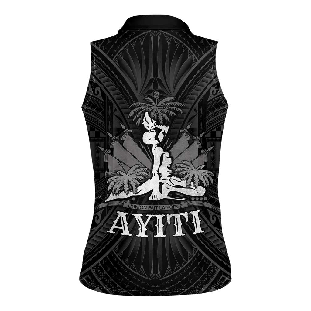 Haiti 1804 Women Sleeveless Polo Shirt Polynesian Silver Neg Maron